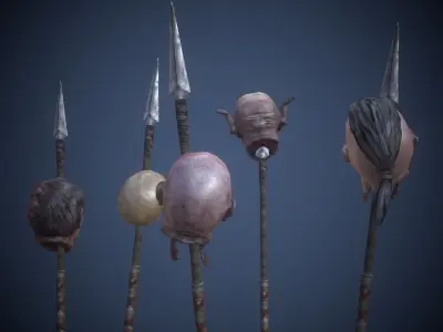 Heads on spears Low-poly 3D model