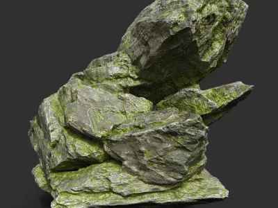 Low poly Mossy Rock Formation B 190416 Low-poly 3D model