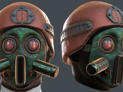 Gas mask helmet 3d model scifi Low-poly  Low-poly 3D model