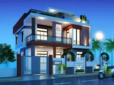Exterior modern house design in hyderabad 3D model