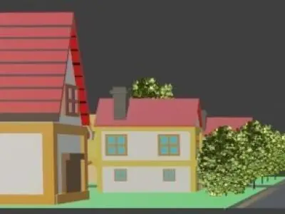 House town with houses and trees 3D model