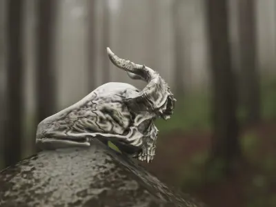 Realistic Ring Demon Skull with Horns 2 3D print model