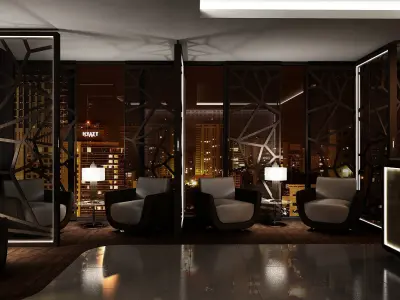Classic Office Interior Night Scene 3D model