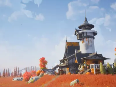 Stylized Autumn Oakfall House  UE Environment Low-poly 3D model