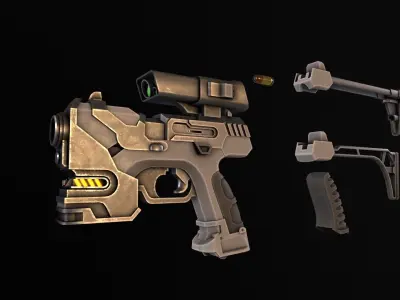 Sci-Fi Gun - Seeker 22 - Modular with Case Low-poly 3D model