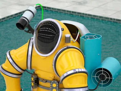  Submersible Exosuit Yellow Rigged for Cinema 4D 
