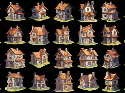108 Transparent Stone House Home Hut Game Asset Texture