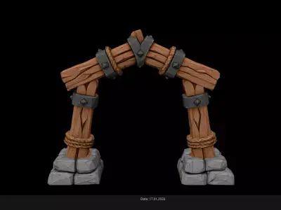 Low Poly Stylized Wooden Gate-Archway Low-poly 3D model