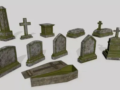 Tombstone Set stone column Low-poly 3D model