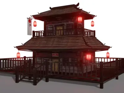 Japanese Mansion Low-poly 3D model