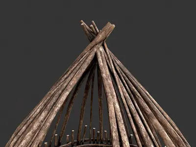 Primitive Wood Stick Jungle Shelter 5 Low-poly 3D model