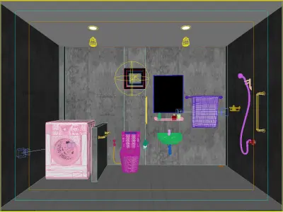 bathroom 6 with washing machine and sink 3D model