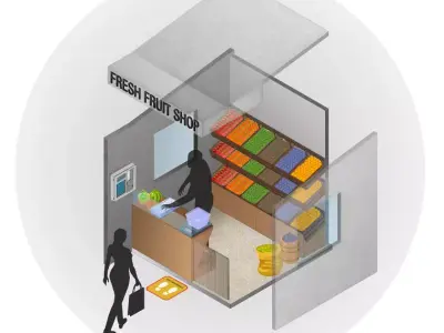 Small fresh fruit shop new normal concept with safety measures 3D print model