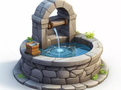 Stylized LowPoly Water Well Low-poly 3D model