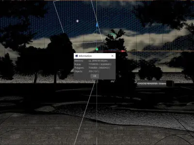 Night forest firefly scene Valley mountain grassland plain river 3D model