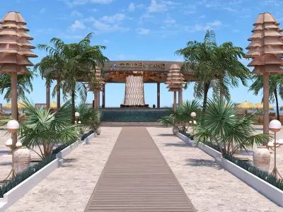 GoldenSand Beach Club Restaurant Bar exterior render ready scene 3D model