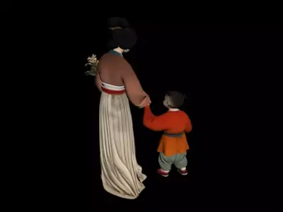 Abstract Tang Song Street Scene Mother and Child 3D model