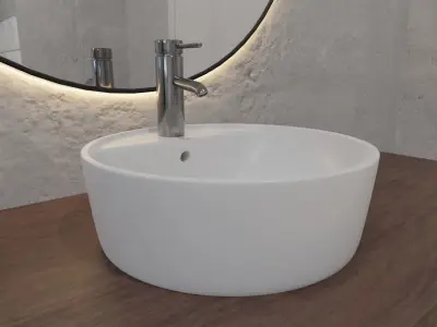 Washbasin with bathroom counter and mirror Low-poly 3D model
