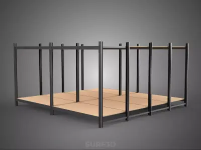 MODULAR DISPLAY FRAME WAREHOUSE SHELVING STORAGE RACK WOOD METAL 3D model