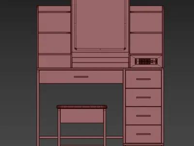 Vanity Desk Set with Mirror  Light and Makeup Stool 3D model