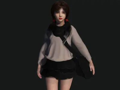 3D REALISTIC HUMANCHARACTER - KOREAN or ASIAN TEENAGE GIRL KIDS Low-poly 3D model