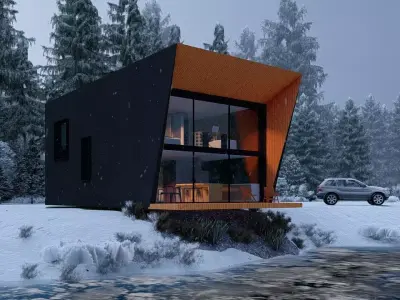  modular house in brutalism style 3D model