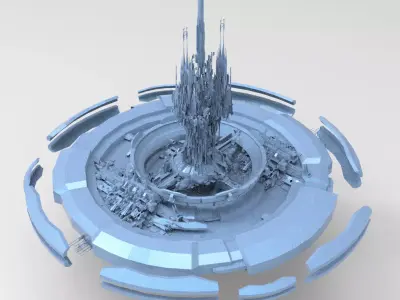 Cloud Cyberpunk floating Tower  Low-poly 3D model
