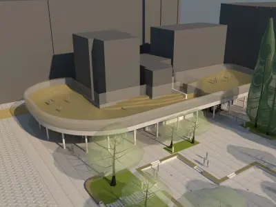 Public city square with alleys and shops with bike ramp-roof 3D model