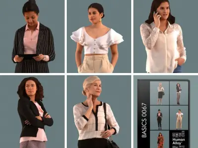 Set of 3D women standing in various poses 3D model