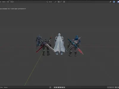 Futuristic Mecha Warriors Lineup Blender 3D Render Low-poly 3D model