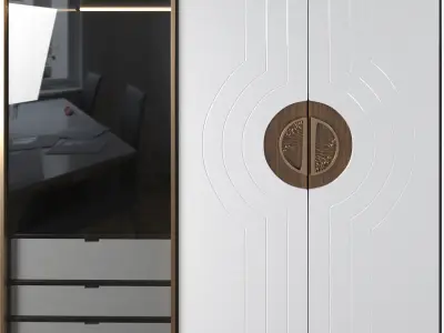 Sideboards 2 wardrobe with gold door 3D model