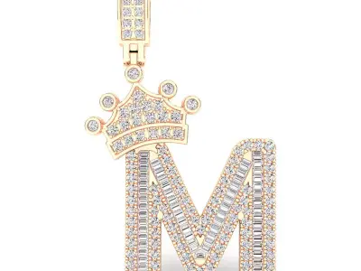 Crown Initial  M  Letter Pendant 3D print model