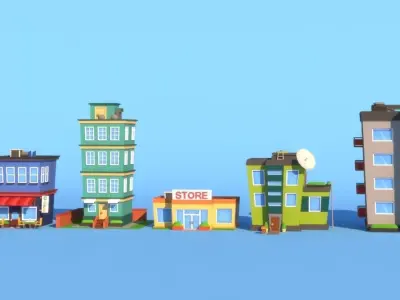 Cartoon Buildings  Low-poly 3D model