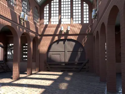 Abandoned Industrial Brick Engine House Depot 19th Century Style Low-poly 3D model
