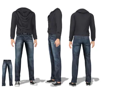 Men Slim-Fit Long Sleeves Hoodies Sweater And Denim Pants Outfit Low-poly 3D model