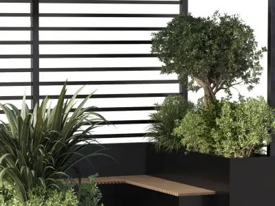 Landscape Furniture by pool with Pergola and Roof garden 08  3D model