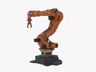 Industrial Robot Arm Orange Rusty Low-poly 3D model