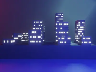 Polygon night city Low-poly 3D model