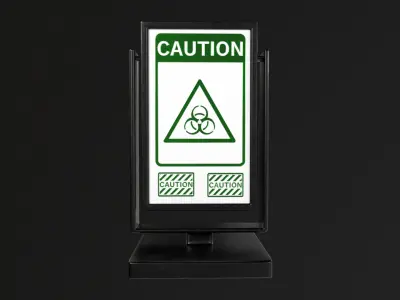 Promotional Stand with Caution and Biohazard Sign - PBR Textures 3D model