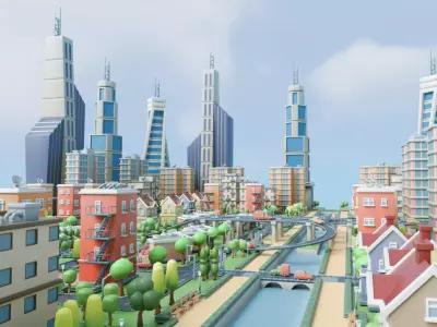 Cartoon City Scene Stylized Urban Environment 3D model