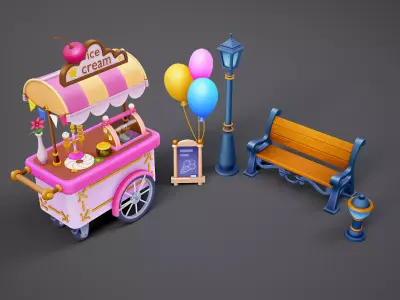 stylized ice cream pack scene Low-poly 3D model