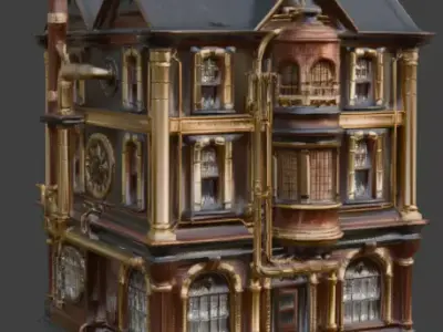 Steampunk Victorian Industrial City Building 3D Model Low-poly 3D model