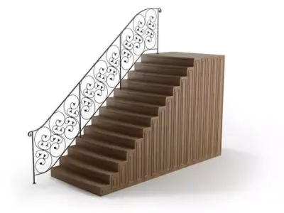 Black Metal Raing With Brown Stairs 3D model