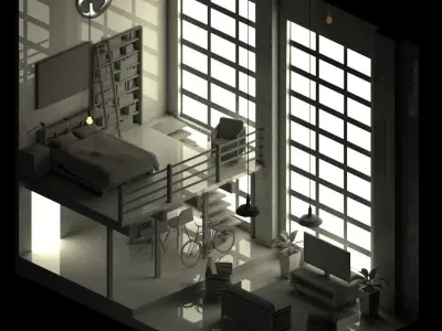 Industrial Style House  Free low-poly 3D model