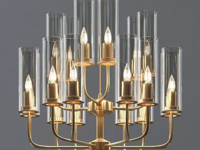 Brass Blue Glass Tube Chandelier by Hans Agne Jakobsson 3D model