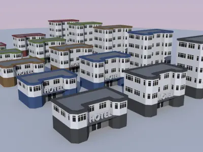 Cartoon Building Low Poly Building Commercial Hotel Low-poly 3D model