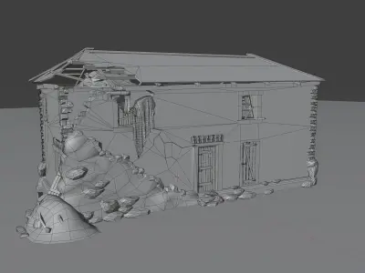 Old stone barn Low-poly 3D model