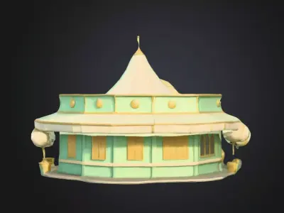 Stylized Carnival Cafe 3D Model  Low Poly Festival Asset Low-poly 3D model