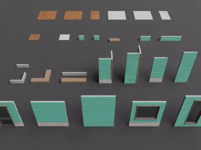 Modular Wooden House Kit Low-poly 3D model