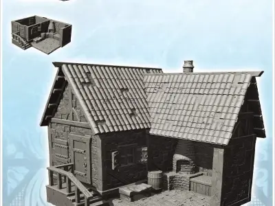Medieval blacksmiths workshop with outdoor forge under canopy an 3D print model